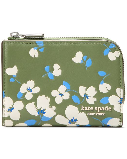 Kate Spade Green Devin Painterly Bouquet Small Leather Wallet
