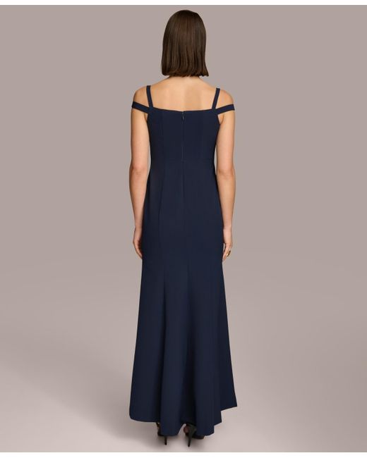 Donna Karan Blue Sweetheart-neck Cold-shoulder Gown