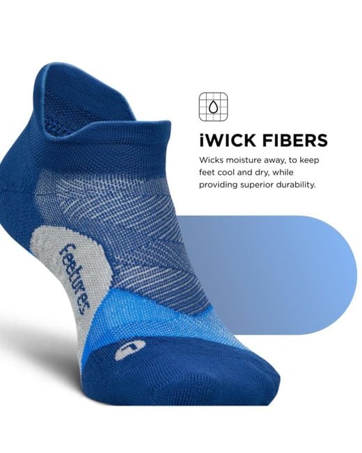 FEETURES SOCKS Blue Elite Light Cushion No Show Tab Ankle Socks for men