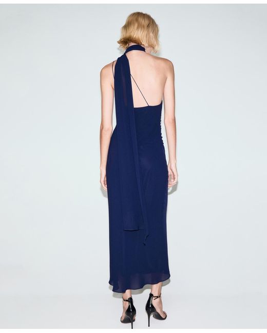 Mango Blue Scarf Asymmetrical Dress