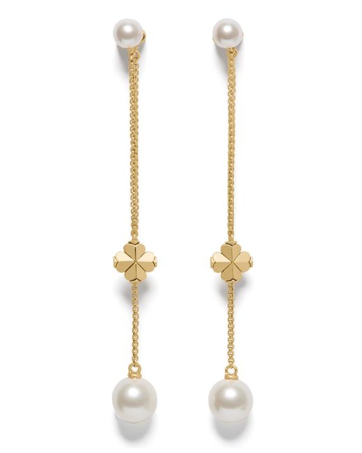 Kate Spade White Imitation Pearl And Cubic Zirconia Chain Linear Earrings