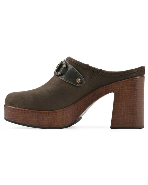 White Mountain Brown Barleys Platform Heel Mule Clogs