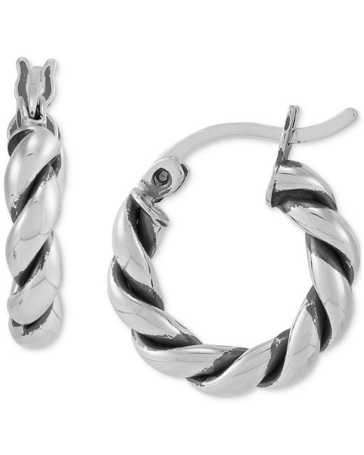 Giani Bernini Metallic Oxidized Twist Tube Small Hoop Earrings In Sterling Silver, 15mm , Created For Macy's