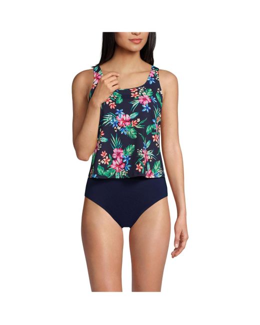 Lands' End Blue Chlorine Resistant One Piece Scoop Neck Fauxkini Swimsuit