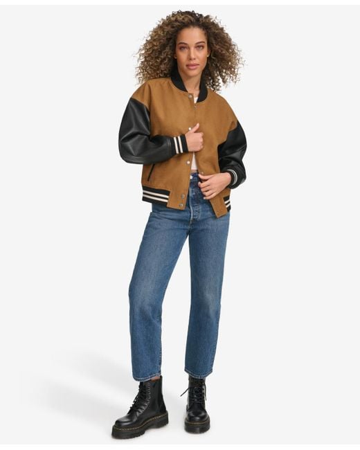 Levi s Mixed Media Varsity Bomber Jacket in Blue Lyst