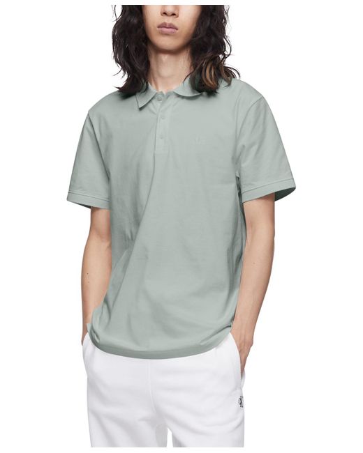 Calvin Klein Gray Regular-fit Smooth Cotton Monogram Logo Polo Shirt for men