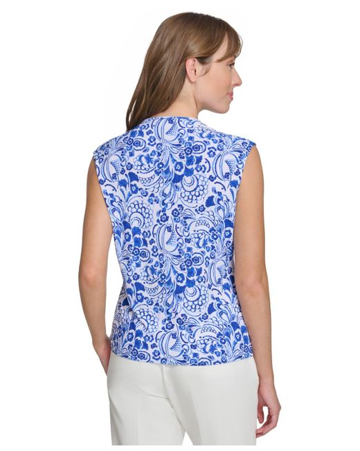 Tommy Hilfiger Blue Printed Twist-front Sleeveless Top