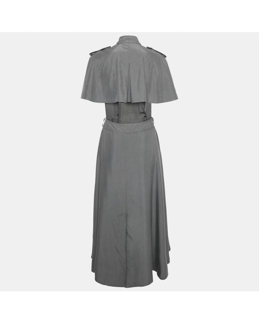 Pre-owned Burberry Gray Grey Taffeta Silk Capelet Trench Dress