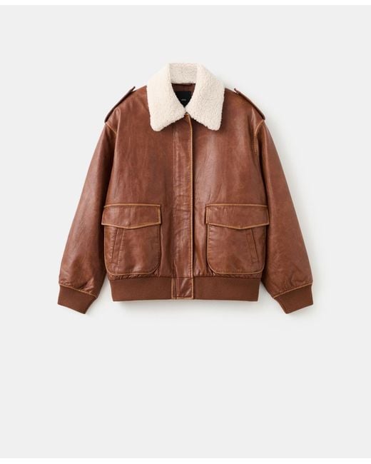 Mango Brown Fleece Collar Jacket