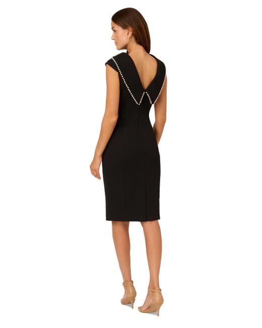 Adrianna Papell Black Folded-neck V-back Sheath Dress