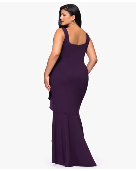 Betsy & Adam Purple Plus Size Ruffle Detail Maxi Dress