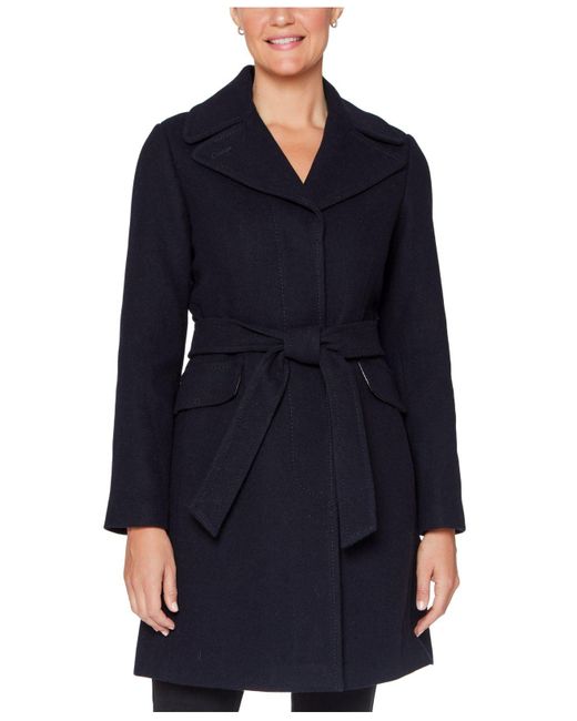 navy belted wrap coat