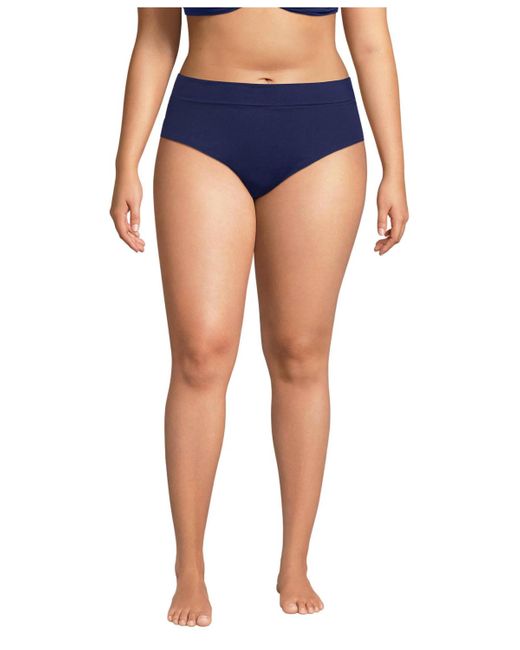 Lands' End Blue Plus Size Pinchless High Waisted Bikini Bottoms