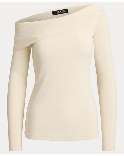Ralph Lauren Natural Ribbed Asymmetrical Off-the-shoulder Top