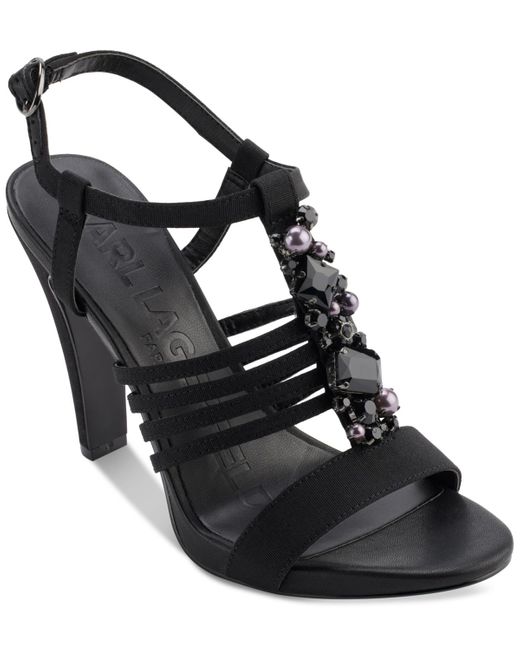 Karl Lagerfeld Black Cicely Strappy Embellished Dress Sandals