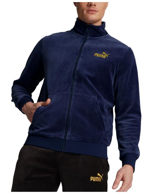 PUMA Blue Ess+ Minimal Gold Velour Track Jacket for men