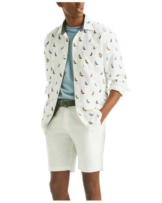Nautica White Flat Front Linen-blend 8.5" Deck Shorts for men
