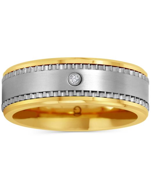 Macy's Metallic Diamond Accent Two-tone Ceramic & Stainless Steel Band for men