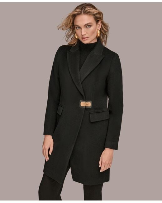 Donna Karan Black Buttoned Notch Collared Coat
