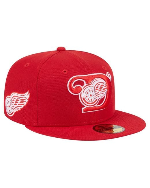 KTZ Red Detroit Wings Deceptor 59fifty Fitted Hat for men