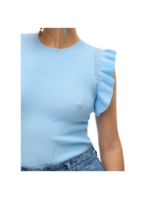 Vero Moda Blue O-neck Knitted Flutter-sleeve Top
