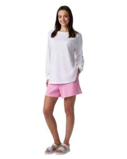 Columbia Pink Long Sleeve Crewneck Cotton Top Mid Rise French Terry Shorts