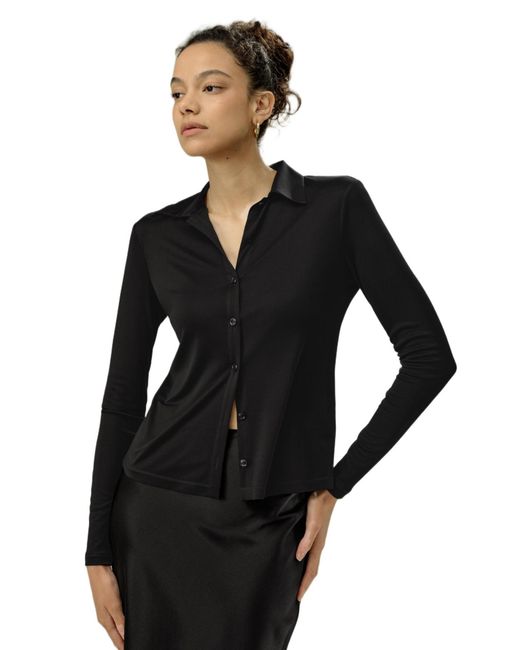 LILYSILK Black Basic Slim Silk Jersey Shirt
