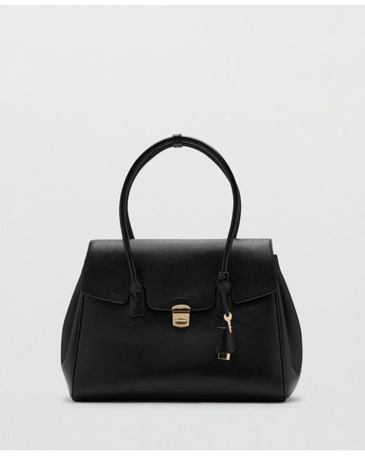 Mango Black Medium City Flap Handbag