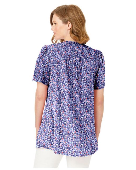 Woman Within Blue Plus Size Pintucked Half-button Tunic