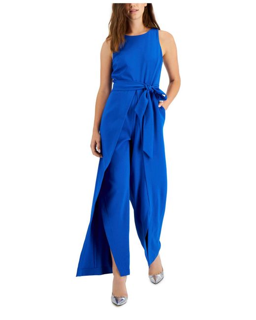 INC International Concepts Blue Scuba Crepe Flyaway-pant Jumpsuit, Created For Macy's