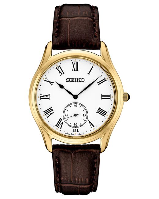 Seiko Analog Essentials Brown Leather Strap Watch 39mm in White (Black