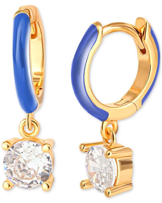 Giani Bernini Cubic Zirconia & Blue Enamel Dangle Hoop Earrings In 18k Gold-plated Sterling Silver, Created For Macy's