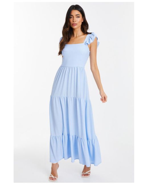 Quiz Blue Textured Jersey Tiered Maxi Dress