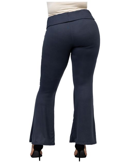 24seven Comfort Apparel Blue Plus Size Bell Bottom Foldover Waist Pants
