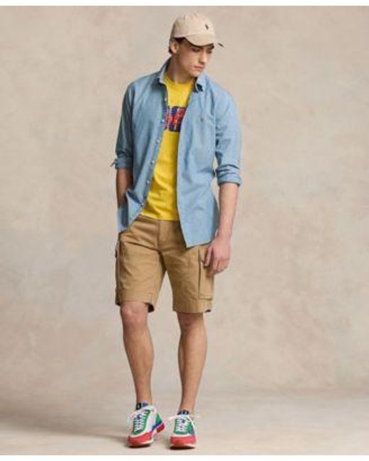 Polo Ralph Lauren Blue Cap Chambray Shirt Jersey T Shirt Cargo Shorts Sneakers for men