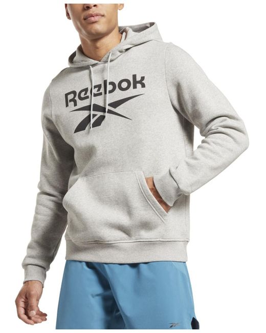 Reebok Gray Identity Classic-fit Stacked Logo-print Fleece Hoodie for men