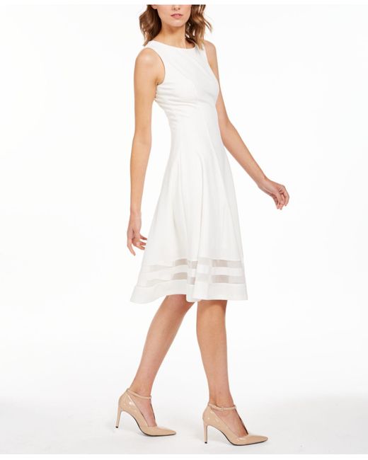 Calvin Klein Synthetic Illusion-trim Fit & Flare Midi Dress in Cream ...