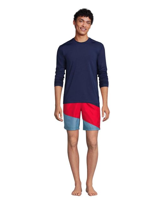 Lands' End Blue Sunshade Upf 50 Long Sleeve Swim Tee Cooling Rash Guard for men