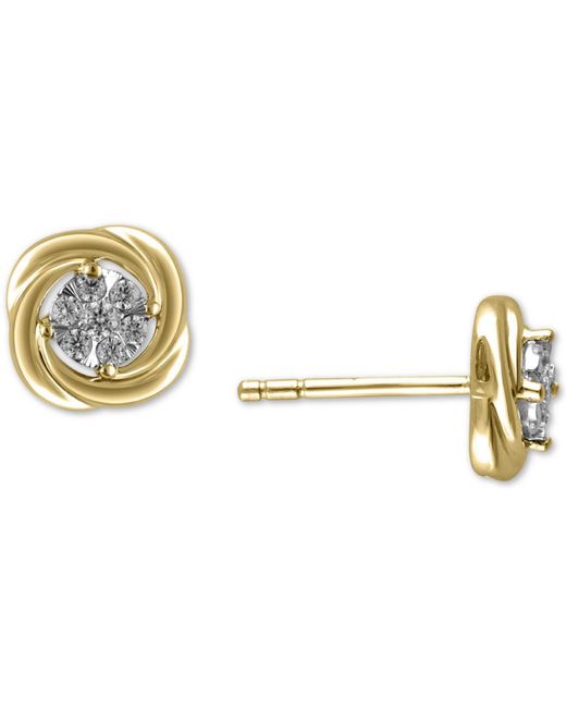 Macy's Metallic Diamond Cluster Knot Stud Earrings (1/8 Ct. T.w.) In 10k Gold & White Gold
