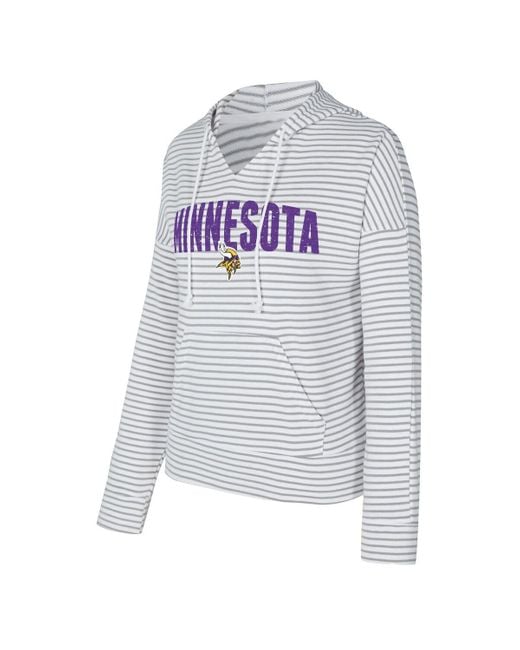 Concepts Sport White/gray Minnesota Vikings Liftoff Striped Notch Neck Pullover Hoodie