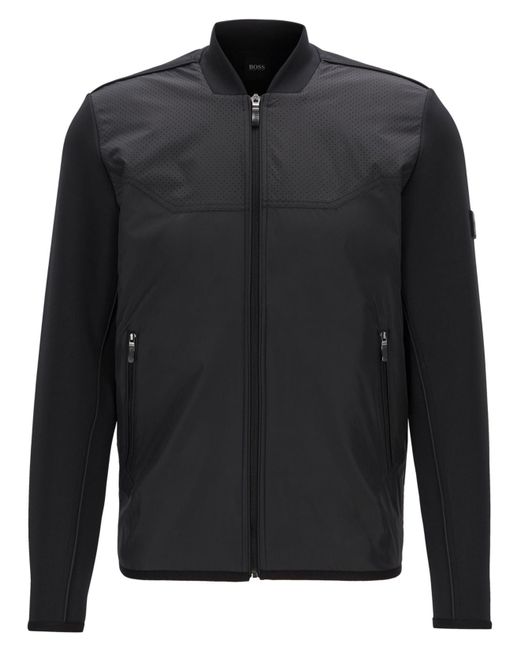BOSS Black Hybrid Bomber Jacket With Perforated Details for men