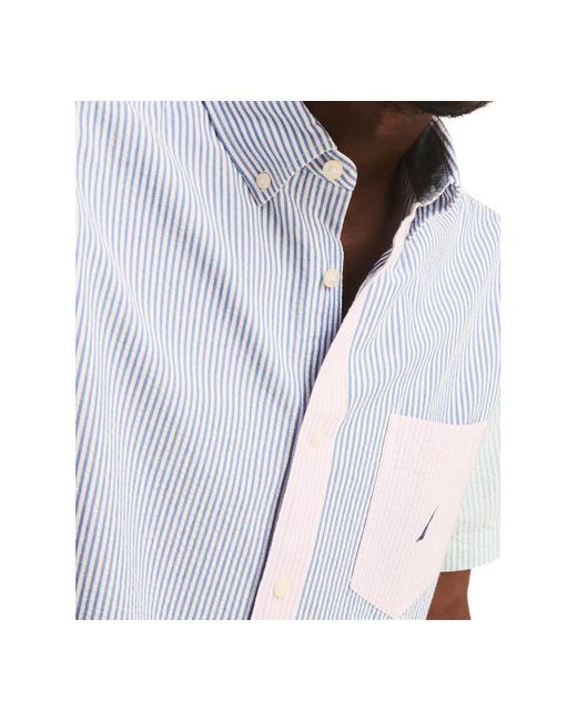 Nautica White Classic-fit Striped Seersucker Shirt for men