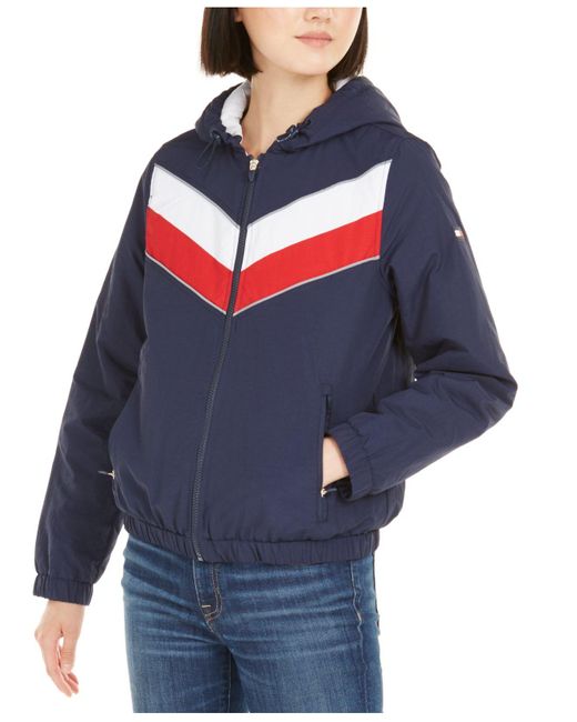 Tommy Hilfiger Blue Sport Varsity-stripe Hooded Jacket
