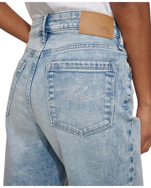 Karl Lagerfeld Blue High-rise Crystal-cuff Jeans