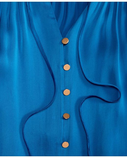 INC International Concepts Blue Tie-neck Puff-sleeve Blouse