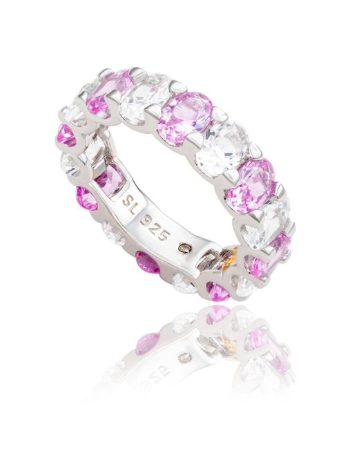 SUZY LEVIAN NEW YORK Sterling Silver Oval Sapphire And Created White Sapphire Eternity Band