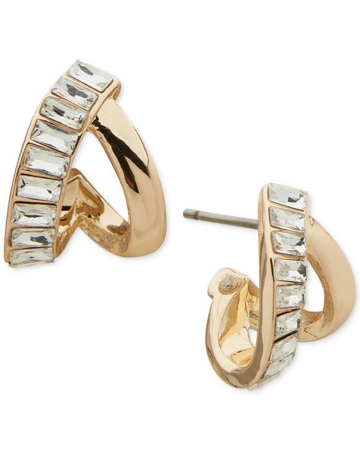 Anne Klein Metallic Gold-tone Baguette Button Earrings