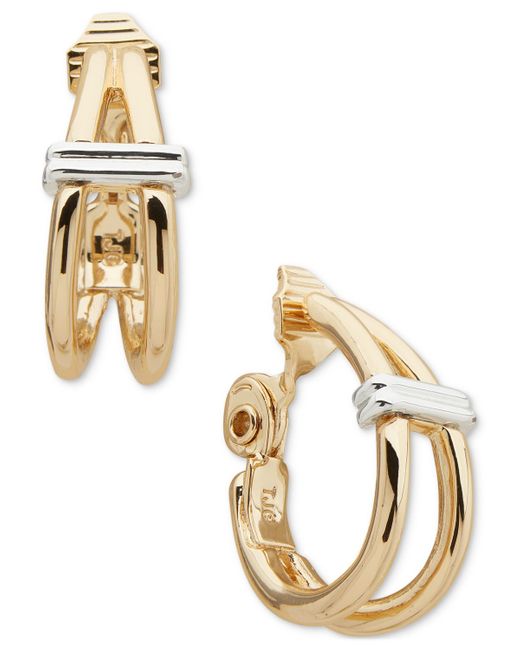 Anne Klein Metallic Two-tone Small Double-row Clip-on Hoop Earrings