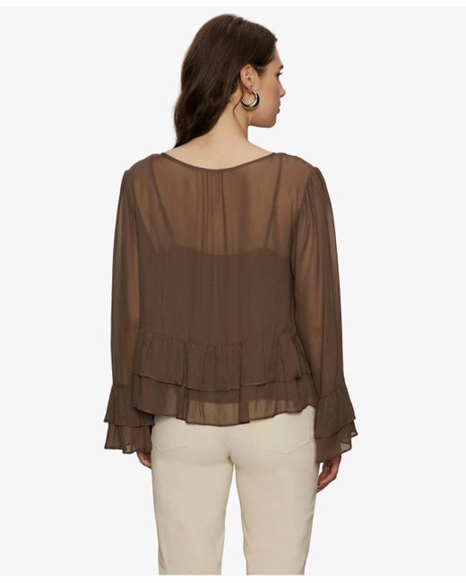 Sanctuary Brown Ruffled Long-sleeve Blouse