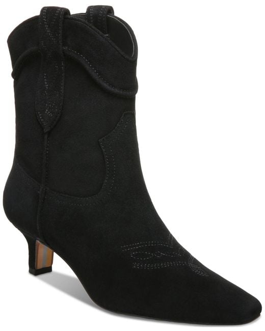 Sam Edelman Leather Taryn Kitten-heel Western Booties in Black | Lyst